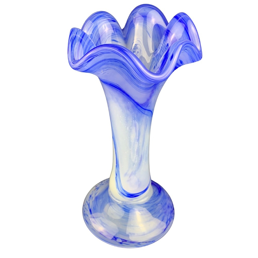 Hand blown Swung Glass Vase Blue Watercolor Design